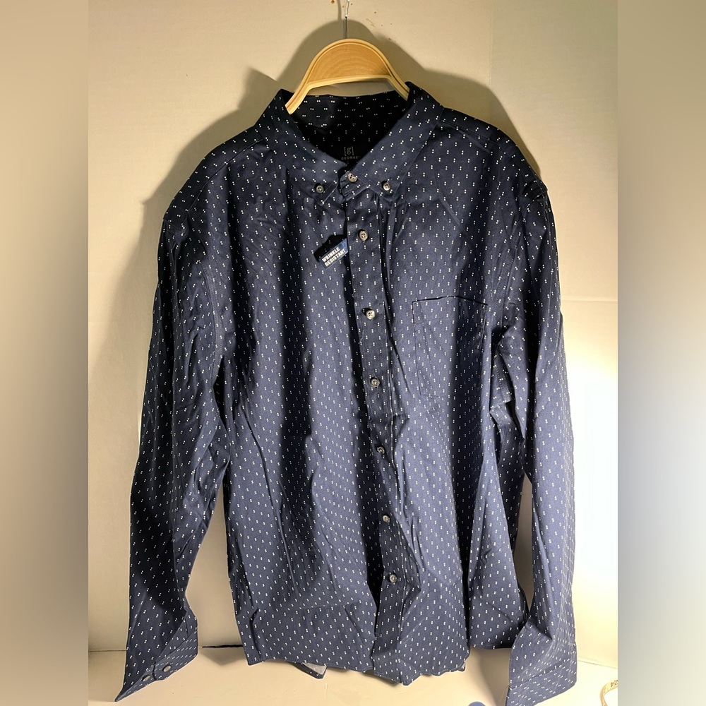 Men’s Navy Design Long Sleeve Button Down Shirt Size XL  Classic Fit